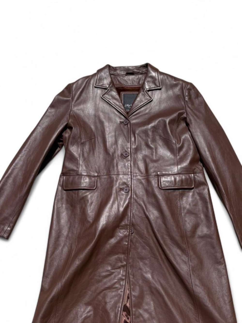 Vintage Brown leather trench coat with a classic look - Picture 6 of 7